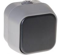 Commutateur Bert 1 touche IP54, élégant en gris, mesure 7 x 7 x 5 cm. Idéal pour contrôler l'éclairage avec style et résistance. Parfait pour l'intérieur et l'extérieur.
