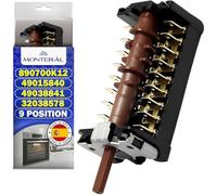 Commutateur de Fonctions Rotatif 9 Positions pour Four 890700K12 pour Gottak avec Code Original 49015840 49038841 pour Candy pour Haier pour Hoover 32038578 pour Vestel - MADE IN SPAIN - MONTERAL