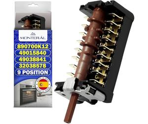 Commutateur de Fonctions Rotatif 9 Positions pour Four 890700K12 pour Gottak avec Code Original 49015840 49038841 pour Candy pour Haier pour Hoover 32038578 pour Vestel - MADE IN SPAIN - MONTERAL