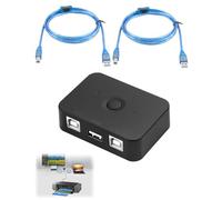 Commutateur de Partage d'imprimante USB 2 Ports USB B - 2 Ordinateurs Partagent 1 Imprimante, 2 en 1 Sortie Print Sharer, Interrupteur Manuel, avec Lumière LED, avec 2 Câbles D'imprimante de 1,5M