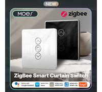 Commutateur de rideau intelligent MOES Tuya ZigBee, tactile en verre Arc 2.5D RF433, contrôle par application, fonctionne avec Alexa et Google Home Black