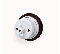 Commutateur/Déviateur en porcelaine, commande boutonnière, base en bois noyer