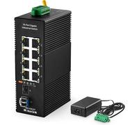 Commutateur Ethernet 8 Ports Gigabit Industriel Din Chienen 2 Ports Sfp Avec 1 Module Lc 20 Km, Commutateur Réseau Ip40 Non Géré (-40 À 185 °F), Avec Bloc D'Alimentation