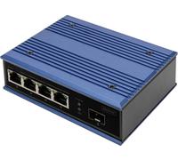 DIGITUS Commutateur réseau - 5 Ports Fast Ethernet - 4X RJ45 + 1x Port SFP - Non géré - 10/100 Mbps - Rail DIN et Montage Mural - IP40 - série Industrielle - Bleu