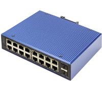 DIGITUS Commutateur réseau - 18 Ports Gigabit Ethernet - 16x RJ45 + 2X SFP - IP40 - L2 géré - 10/100/1000 Mbit/s - Montage sur Rail DIN - série Industrielle - Noir/Bleu