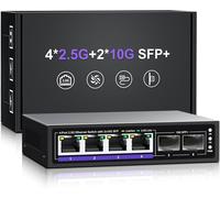 Commutateur Ethernet Non Géré 6 Ports 2.5Gb, 4 Ports 2.5G Base-T, 2 X 10G Sfp +, Compatible Avec 100/1000/2500Mbps,Montage Mural/De Bureau Commutateur Réseau 2.5 Gbe Pour Ap Sans Fil, Nas, Pc