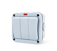 Commutateur extérieur étanche IP66 à trois appareils de contrôle pour jardin, terrasse, garage, construction ABS, couleur grise, courant nominal 20 A, type de réinitialisation automatique