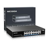 Commutateur Gigabit PoE 16 Port Non géré, 16 Port PoE+@250W, 2 Port de Liaison Montante Gigabit, commutateur réseau Gigabit Power Over Ethernet NICGIGA 18 Port, Mode VLAN, Montage en Rack 19 Pouces