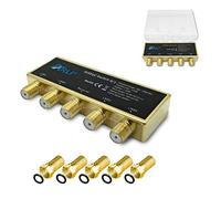 Commutateur HD DiseqC 4/1 plaqué or + 5 fiches F - Boîtier de protection contre les intempéries - 4 x SAT LNB - 1 x participant 3D 4K UHD - 4 x 1 4 1ARLI