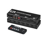 Commutateur HDMI 4x2 Adaptateur vidéo 4 entrées 2 sorties 6 ports 4K Commutateur matriciel HDMI avec télécommande Sélecteur de commutateur HDMI2.0 4K@60 Premium Transmission rapide et stable