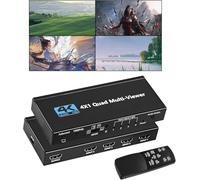 Commutateur HDMI Multiviewer 4 x 1 4K sans couture 4 en 1 sortie avec télécommande infrarouge, prend en charge 4K Full HD et 5 modes d'affichage pour consoles de jeu, caméra de sécurité, PS4, PC vers