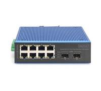 DIGITUS Commutateur réseau PoE - 10 Ports Fast Ethernet - 8X RJ45 + 2X Gigabit SFP-Uplink - IP40 - Montage sur Rail DIN - 10/100 Mbit/s - série Industrielle