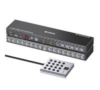 Commutateur KVM 16 ports HDMI 4K @ 60 Hz simulation EDID, commutateur KVM monté en rack 1U pour 16 ordinateurs, avec 6 ports USB 3.0 pour périphériques USB, TF/SD, audio, RS232, télécommande filaire