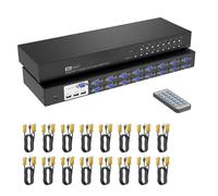 Commutateur Kvm 16 Ports,Rack Console Kvm Vga 16X1 Avec 16 Câbles Télécommande Infrarouge Et Support Auriculaire Hd 1U Rack Cabinet