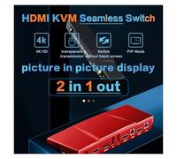 Commutateur KVM 2x1 PIP automatique, USB 2.0, avec télécommande, 4K 30 Hz, partage de 2 ordinateurs portables et 1 moniteur Compatibilité étendue(Rot)
