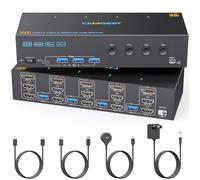 Commutateur KVM 3 écrans 4K @ 60 Hz, camgeet 2 HDMI + Displayport KVM triple moniteur pour 4 ordinateurs, 3 moniteurs et 4 hubs USB 3.0, commutateur KVM USB 3.0 avec câble USB à distance filaire