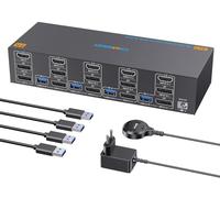 Commutateur KVM 3 moniteurs 4 ordinateurs 4K @ 144 Hz 8K @ 60 Hz, commutateur KVM triple moniteur HDMI 2.1 et Displayport 1.4 pour 4 ordinateurs partageant 3 écrans et 4 ports USB 3.0, commutateurs