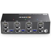 Commutateur KVM 3 PC 3 moniteurs 8K à 60Hz 4K à 144Hz, CAMGEET HDMI+2 Displayport Switch KVM triple moniteur pour 3 ordinateurs, partagez 3 moniteurs et 4 périphériques USB 3.0, télécommande filaire