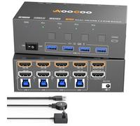 Commutateur KVM 4 ordinateurs 2 écrans 8K à 60 Hz/4K à 144 Hz Double écran Commutateurs KVM HDMI avec fonction EDID Télécommande filaire, alimentation et câble USB 3.0 inclus
