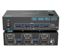 Commutateur KVM 4K @ 144 Hz, 2 moniteurs, 2 ordinateurs, Displayport HDMI, commutateur KVM double moniteur USB 3.0 pour 2 ordinateurs, partagent 2 moniteurs et 4 périphériques USB, adaptateur 12 V à