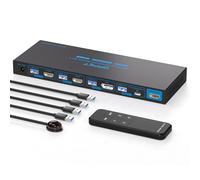 Commutateur KVM 4K144Hz 4 ordinateurs 1 moniteur USB3.0 DisplayPort+2HDMI+USB C Commutateurs KVM 4 ports pour 4 ordinateurs Partager 1 moniteur et clavier, souris, etc. avec contrôleur