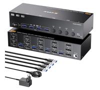 Commutateur Kvm 8K 60Hz 4 Pc 3 Moniteurs,Hdmi+2Displayport Kvm Commutateurs 3 Moniteurs Pour 4 Ordinateurs Qui Partagent 3 Moniteurs Et 4 Ports Usb 3.0,Télécommande Filaire Incluse
