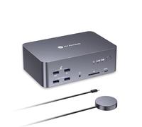 Commutateur KVM 8K AV Access 3 moniteurs 2 ordinateurs, station d'accueil | 8K @ 60 Hz, 4K @ 165 Hz, 100 W PD, concentrateur USB 10 Gbit/s, 1 GbE, KVM triple moniteur pour ordinateur portable et