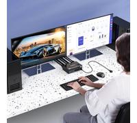 Commutateur Kvm À 2 Moniteurs 4K@60Hz/2K@120Hz,Avec Port Hdmi+Displayport,4 Ports Usb 3.0,Pour Clavier,Souris,Télécommande Filaire (Câble Inclus)