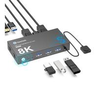 Commutateur Kvm Displayport 8K @ 60 Hz 2X1,2 Ordinateurs,1 Moniteur,Commutateur Kvm Partager 1 Clavier Souris,Commutateur Usb 3.0 Avec Télécommande,Edid,Hdcp,Pour Pc,Mac