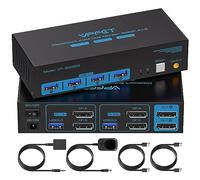 Commutateur KVM Displayport 8K @ 60Hz 2 moniteurs 2 ordinateurs Port d'affichage 4K @ 120Hz USB3.0 Commutateurs KVM double moniteur pour 2 PC partagent 2 écrans et 1 ensemble de clavier, souris