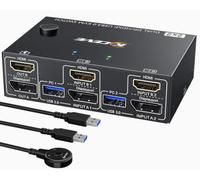 Commutateur KVM DisplayPort + HDMI, 2 PC, 2 moniteurs, 4K @ 60 Hz, commutateur KVM MLEEDA double moniteur avec 4 ports USB 3.0 pour partager 2 PC, 2 écrans et clavier, souris, imprimante, télécommande