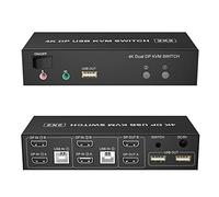 Commutateur KVM Dual Monitor DisplayPort 4K@60Hz Extended Display, Displayport 1.2 KVM Switch 2 in 2 Out avec sortie microphone audio et 3 USB 2.0 2 moniteurs 2 ordinateurs Commutateur KVM