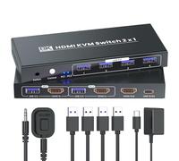 Commutateur KVM HDMI 1 moniteur 2 ordinateurs, 8K60Hz 4K120Hz USB 3.0 2 ports HDMI KVM Switch pour 2 PC Gestion via 1 ensemble de clavier, souris et 1 moniteur