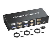Commutateur KVM HDMI 2 moniteurs 2 ordinateurs, 4K/60Hz USB 3.0 Dual Moniteurs Commutateur KVM pour 2 PC pour partager deux moniteurs et un ensemble de clavier, souris et autres périphériques USB