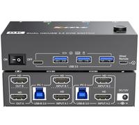 Commutateur KVM HDMI 2 moniteurs 2 ordinateurs 8K @ 60 Hz, commutateur KVM camgeet double moniteur avec 4 ports USB 3.0 pour clavier, souris, imprimante, télécommande filaire, adaptateur