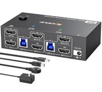 Commutateur KVM HDMI 2 moniteurs 2 ordinateurs 8K @ 60 Hz, commutateur KVM USB 3.0 double moniteur pour 2 ordinateurs, 2 moniteurs et 4 concentrateurs USB 3.0, télécommande filaire, adaptateur
