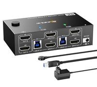 Commutateur KVM HDMI 2 ordinateurs 2 moniteurs 8K @ 60 Hz, commutateurs KVM USB 3.0 pour 2 PC partagent 2 moniteurs et périphériques USB 3.0, avec câbles USB, contrôleur et adaptateur d'alimentation