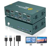 Commutateur KVM HDMI 2 PC 2 moniteurs 4K60Hz Commutateur KVM avec 3 ports USB 3.0 avec clavier commun, souris, imprimante et disque U, commutateur KVM Support étendu et mode copie avec contrôleur de