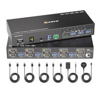 Commutateur KVM HDMI 4 ports 2 moniteurs 4K @ 60 Hz Simulation EDID, double moniteur avec 4 ports USB 3.0 pour clavier et souris, audio RS232, avec contrôleur 12 V d'alimentation et 4 câbles USB