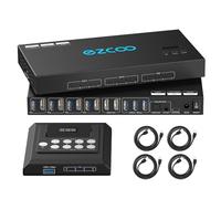 Commutateur KVM HDMI 4K @ 60 Hz USB 3.0, 4 ordinateurs, 2 moniteurs, émulateurs EDID, commutateur matriciel KVM pour 4 PC partagent 2 écrans et 4 ports USB 3.0 SPDIF L/R audio, mode matrice/mirro, 2