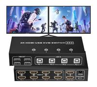 Commutateur KVM HDMI 4X2, BolAAzuL 4K@60Hz HDMI 2.0 KVM USB 2.0 Commutateur 4 en 2 sorties, commutateur KVM HDMI 4 PC, 2 moniteurs, souris clavier avec 4 hubs USB 2.0
