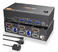 Commutateur KVM HDMI 8K @ 60Hz/4K@120Hz, commutateur KVM HDMI pour 2 ordinateurs, 2 moniteurs et 4 appareils USB 3.0, télécommande filaire et câble USB inclus