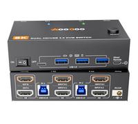 Commutateur KVM HDMI 8K60Hz 2 PC 2 moniteurs 4K120Hz USB 3.0 Commutateurs KVM avec 4 ports USB pour deux ordinateurs double écran, télécommande par câble et câble USB inclus