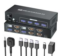 Commutateur KVM HDMI Displayport 2 moniteurs 2 ordinateurs, 8K60Hz 4K120Hz USB 3.0 Dual Monitor HDMI DP KVM Switch pour 2 PC Gestion via 1 jeu de clavier, souris et 2 moniteurs