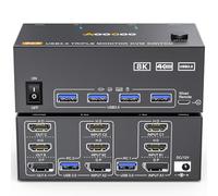 Commutateur KVM HDMI Displayport 2 PC 3 moniteurs KVM 8K@60Hz/4K@144Hz Commutateur KVM USB 3.0 avec câbles USB 3.0 Contrôleur filaire