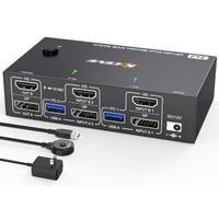 Commutateur KVM HDMI Displayport 4K @ 144 Hz 2 PC 2 écrans 8K @ 60 Hz, commutateurs KVM MLEEDA USB 3.0 double moniteur pour 2 PC, partage 2 écrans et 4 ports USB, avec contrôleur de bureau, bloc