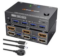 Commutateur KVM HDMI double écran, 2 PC 4K @ 60 Hz Simulation EDID, commutateur HDMI USB 3.0, affichage étendu, 2 moniteurs, 2 ordinateurs avec câbles USB 3.0 et contrôleur filaire