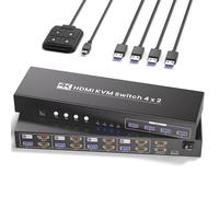Commutateur KVM HDMI double moniteur USB 3.0, 4K60Hz 4 ports HDMI KVM Switch pour 4 ordinateurs partagent 1 jeu de clavier, souris et 2 moniteurs, 4 ports USB 3.0 intégration