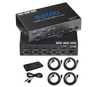 Commutateur KVM HDMI USB 3.0 4 ports avec Hotkey 4K 60Hz 18Gbps Partagez 4 ordinateurs avec un clavier Mous HDR D-olby Vision HDCP2.2 Télécommande USB 3.0 Câble X4
