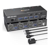 Commutateur KVM pour 3 ordinateurs, 2 moniteurs, HDMI, KCEVE 4K @ 60 Hz, double moniteur, commutateur KVM USB 3.0 avec émulateur EDID, prend en charge la copie et l'affichage étendu, pour 3